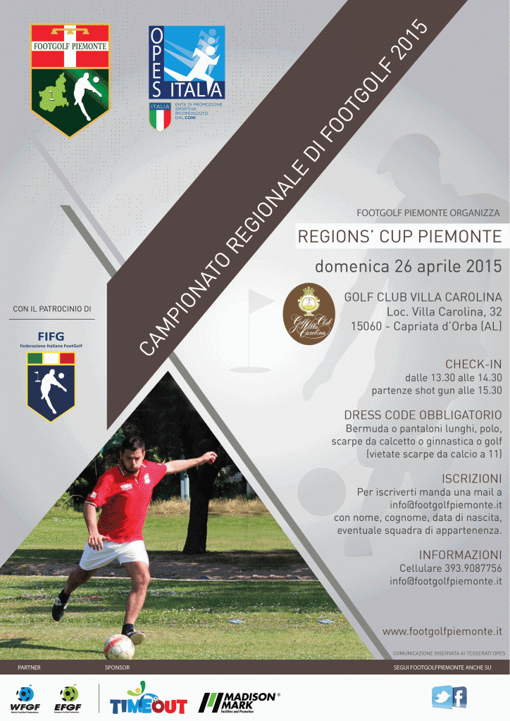 6° Tappa Regions' Cup Footgolf Piemonte domenica 26 aprile a Capriata d'Orba