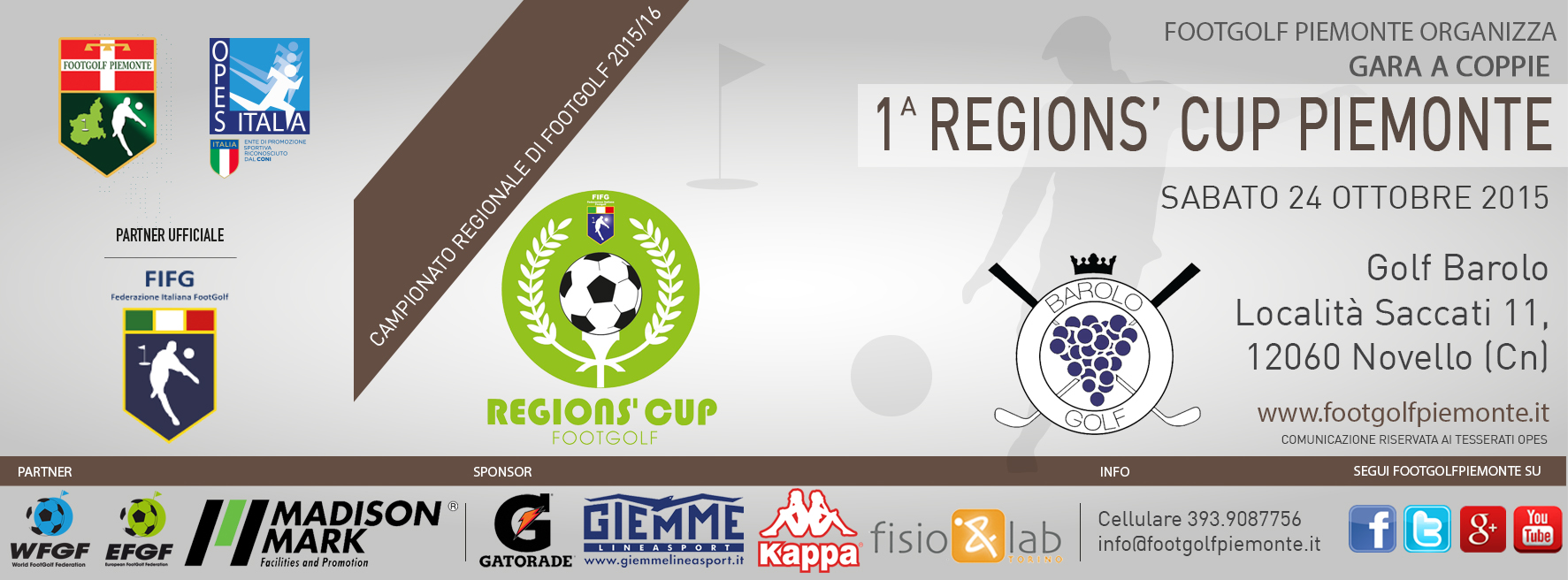 Locandina 1 tappa Regions' Cup Footgolf Piemonte 2015:2016 Coppie Novello CN sabato 24 ottobre 2015 Facebook