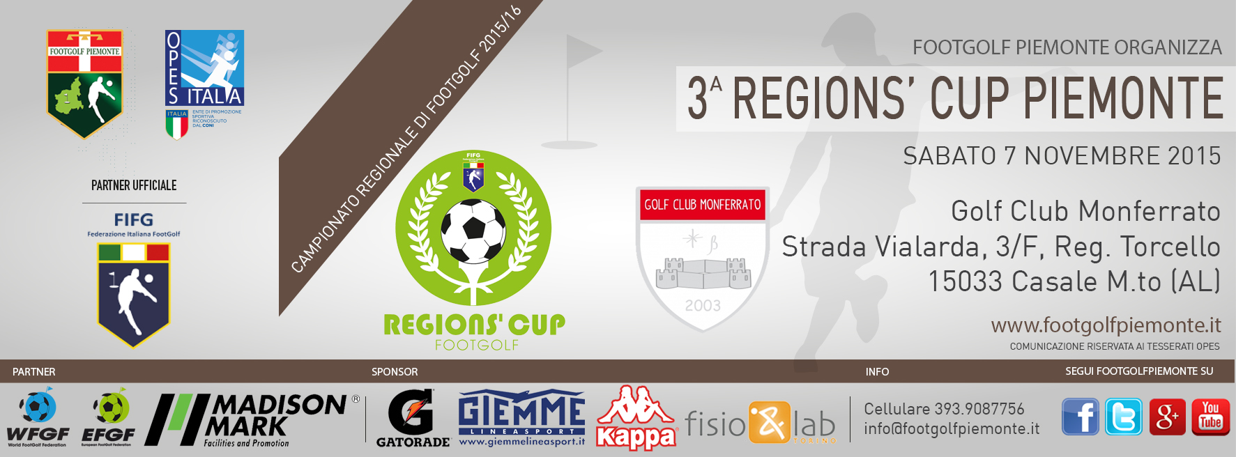 Locandina 3 tappa Regions' Cup Footgolf Piemonte 2015:2016 Casale Monferrato AL sabato 7 novembre 2015