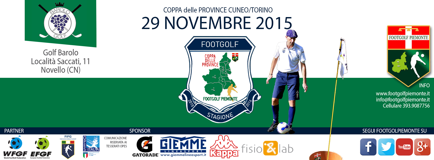 Banner Coppa delle Province Cuneo Footgolf Piemonte 2016 Novello domenica 29 novembre 2015