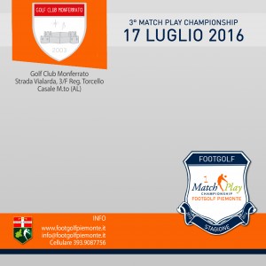 Locandina 3 tappa Match Play Footgolf Piemonte 2016 Casale AL domenica 17 luglio 2016 Negozio