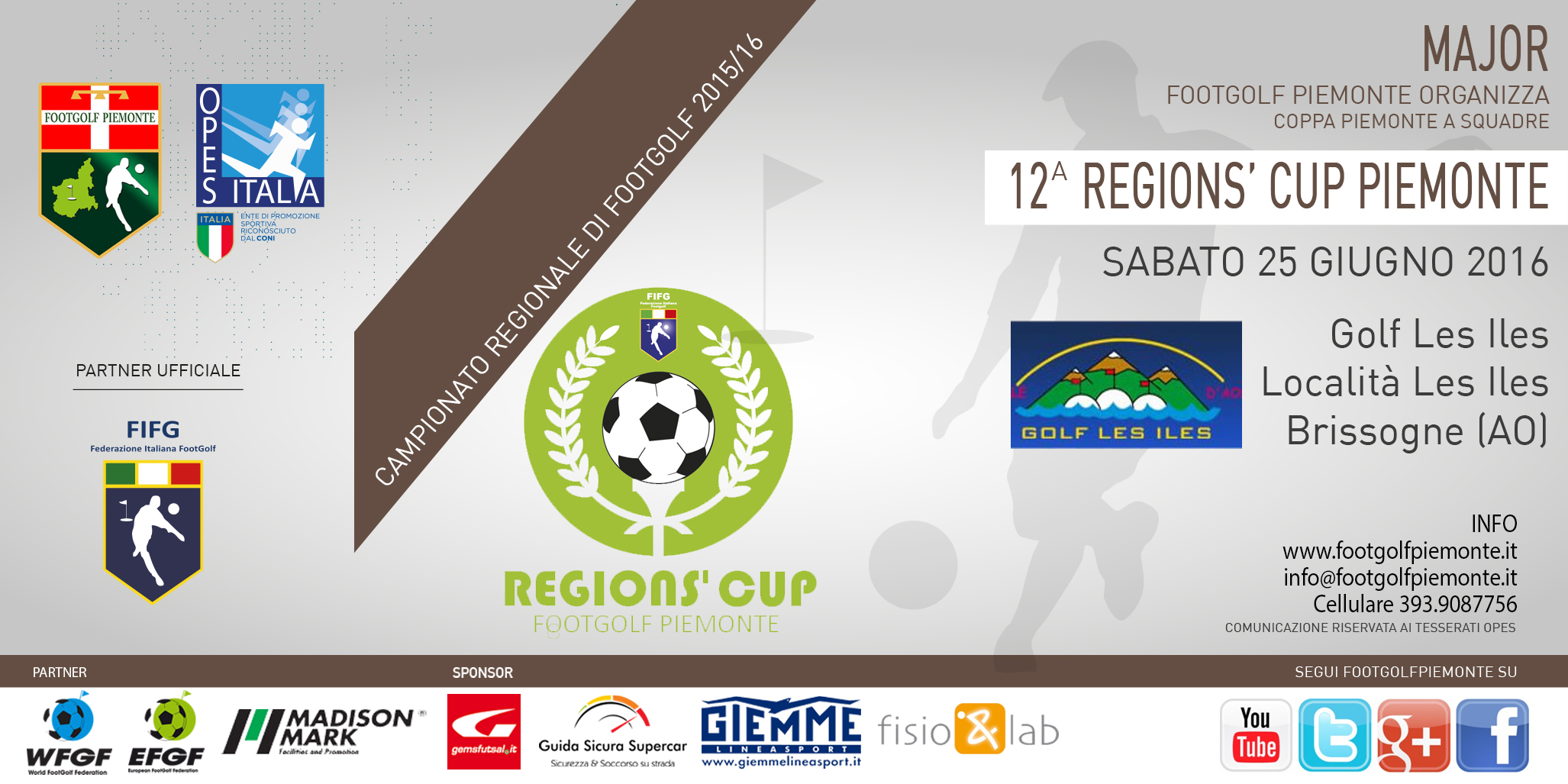 Locandina 12 tappa Regions' Cup Footgolf Piemonte 2016 Brissogne AO sabato 25 giugno 2016